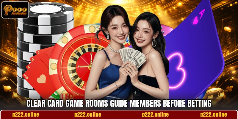 Clear card game rooms guide members before betting
