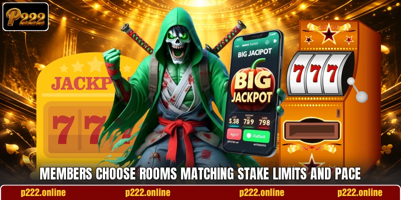 Members choose rooms matching stake limits and pace