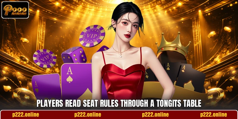Players read seat rules through a tongits table